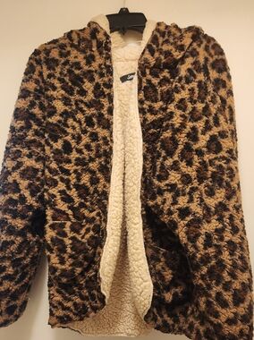 Sweet Rain Cheetah Print Sherpa Jacket - Brown/Cream